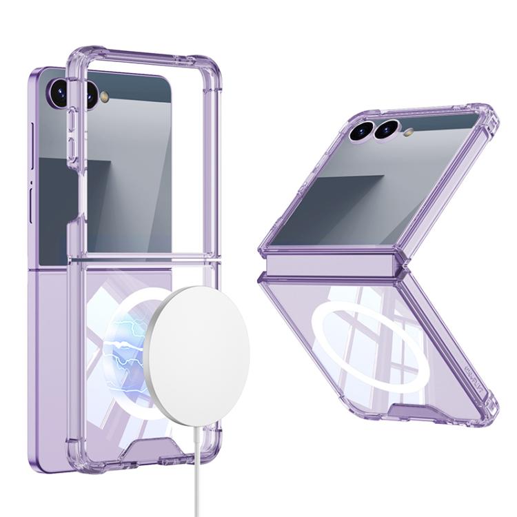 

For Samsung Galaxy Z Flip7 5G GKK Airbag MagSafe Magnetic Full Coverage Phone Case(Transparent purple)