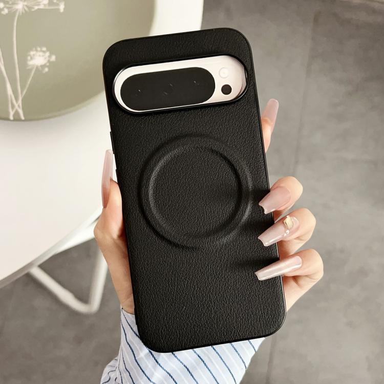 

For Google Pixel 10 / 10 Pro Magsafe Magnetic Plain Leather Phone Case(Black)