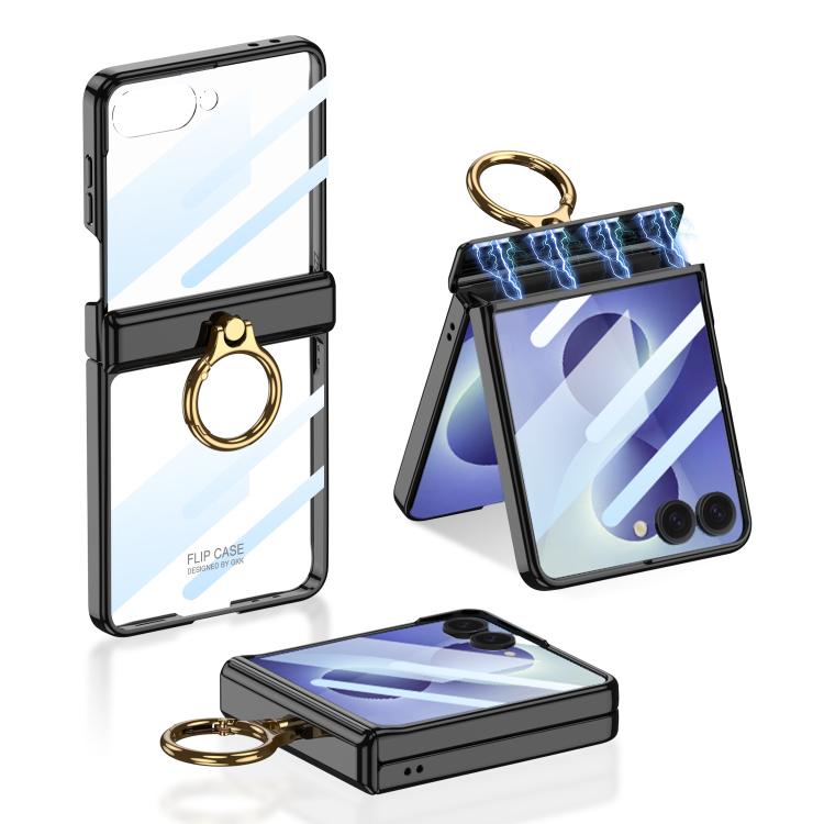 For Galaxy Z Flip8 5G GKK Integrated  Magnetic Folding Phantom Rotary Phone Case with Ring Holder(Black)