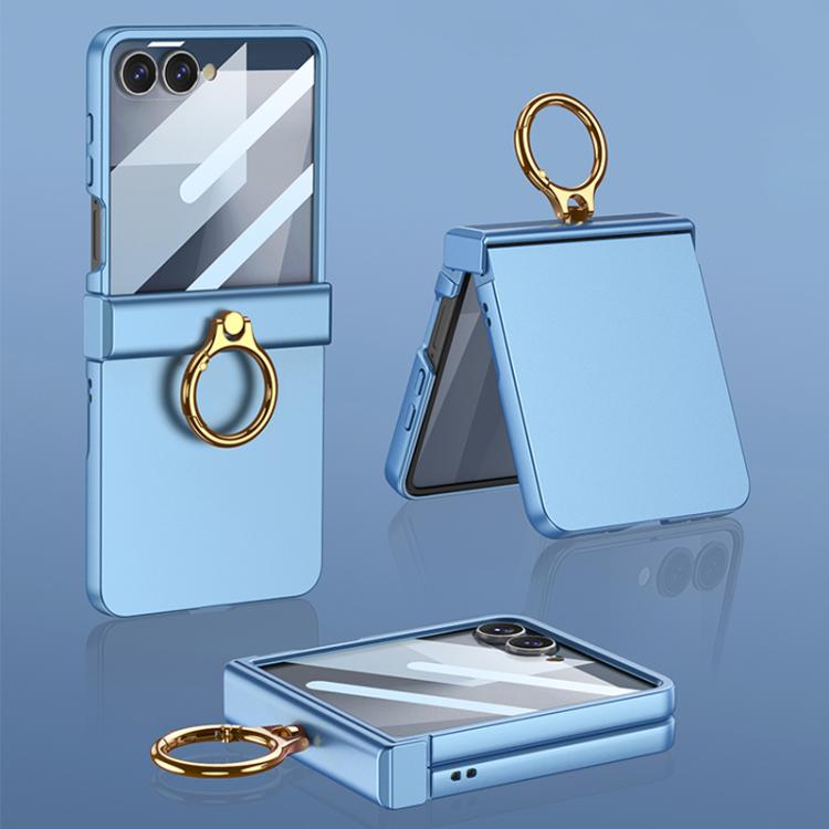 

For Samsung Galaxy Z Flip7 5G GKK Integrated Ultra-thin Hinge Full Coverage Phone Case with Ring(Blue)