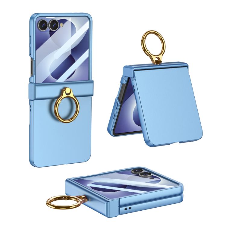 For Galaxy Z Flip8 5G GKK Integrated Ultra-thin Hinge Full Coverage Phone Case with Ring(Blue) — купить у Sunsky-online WW