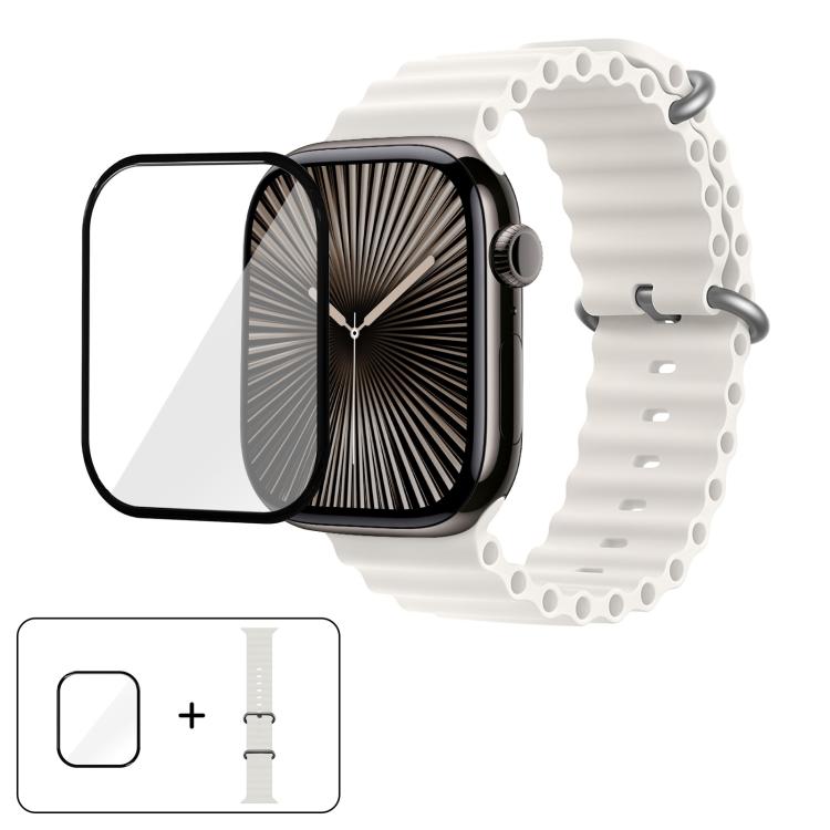 

For Apple Watch Series 10 46mm Ocean Silicone Watch Band with 3D Curved Film(White)