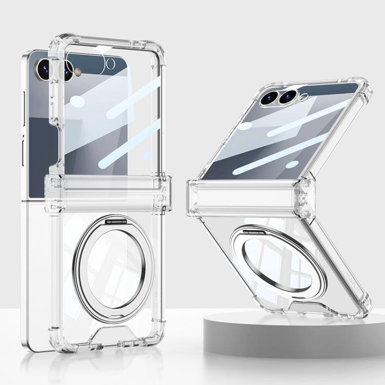 

For Samsung Galaxy Z Flip7 5G GKK Integrated Airbag Hinge Full Coverage Phone Case with Magnetic Rotation Bracket(Transparent)