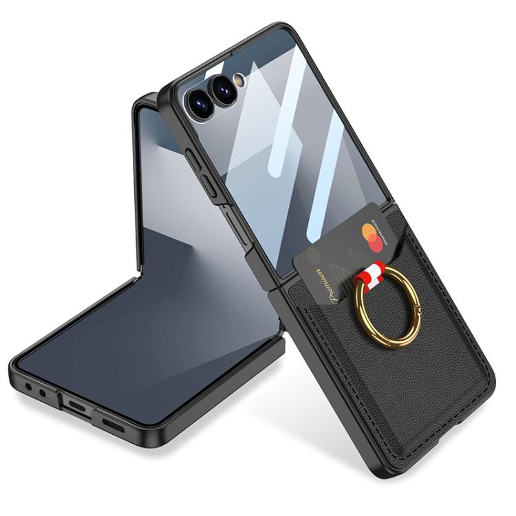 

For Samsung Galaxy Z Flip7 5G GKK Integrated Ultra-thin Leather Card Slots Phone Case with Ring Holder(Black)