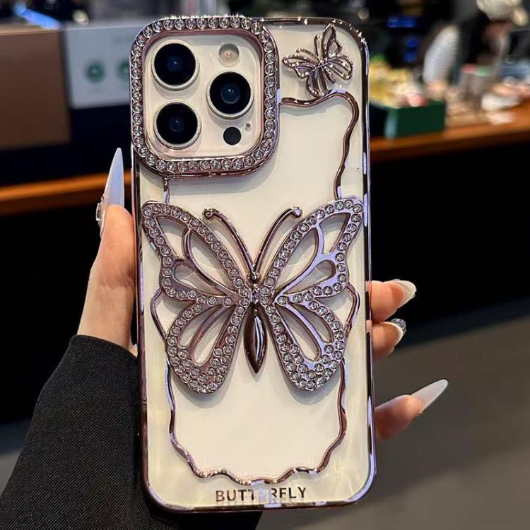 

For iPhone 16 Pro Hollow Butterfly Electroplating TPU Phone Case(Rose Gold)