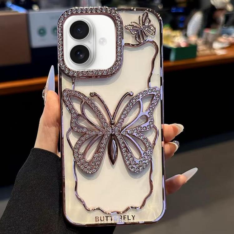 

For iPhone 16 Hollow Butterfly Electroplating TPU Phone Case(Rose Gold)