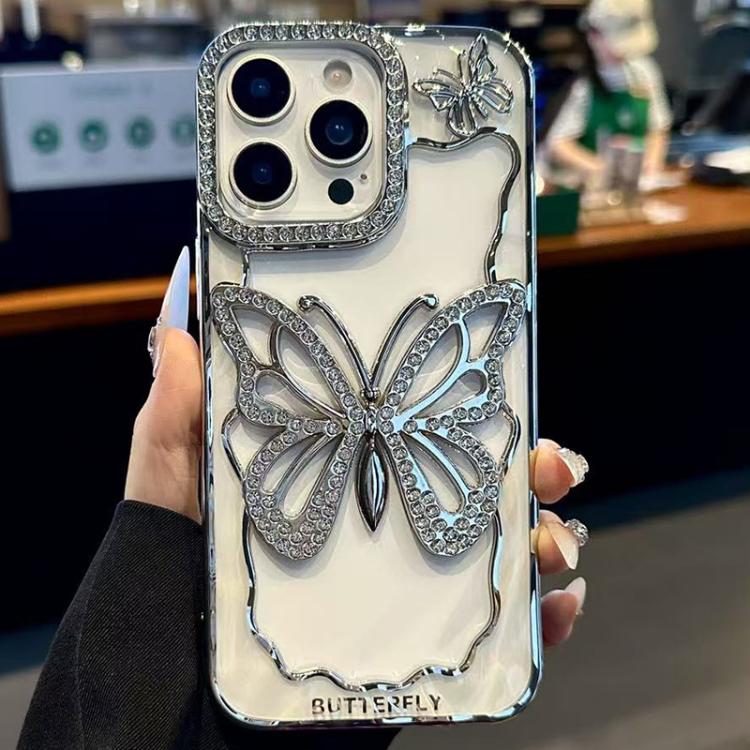 

For iPhone 15 Pro Max Hollow Butterfly Electroplating TPU Phone Case(Silver)