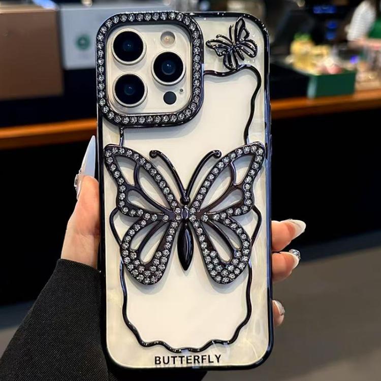 

For iPhone 15 Pro Hollow Butterfly Electroplating TPU Phone Case(Black)