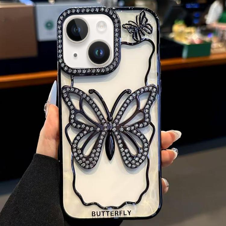 

For iPhone 15 Hollow Butterfly Electroplating TPU Phone Case(Black)