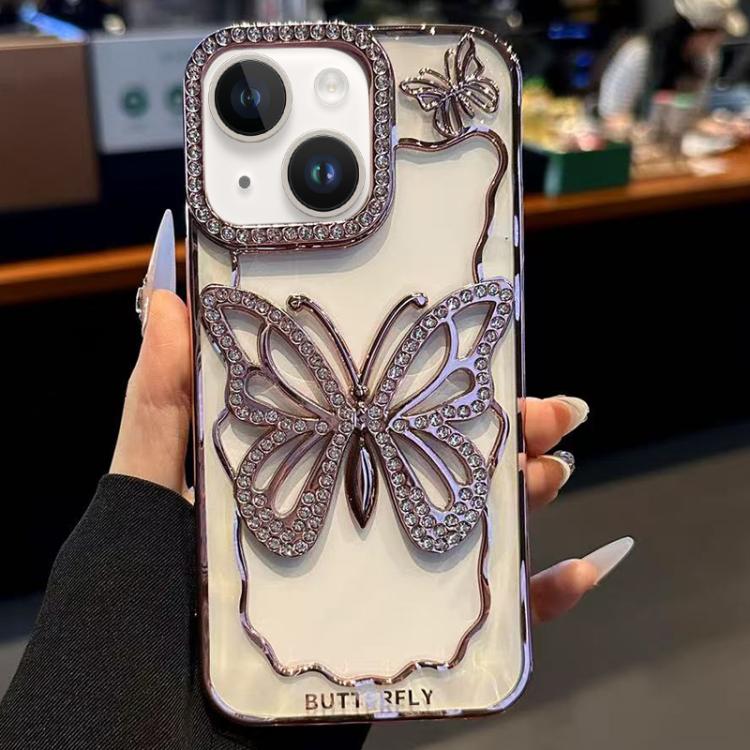 

For iPhone 14 Plus Hollow Butterfly Electroplating TPU Phone Case(Rose Gold)