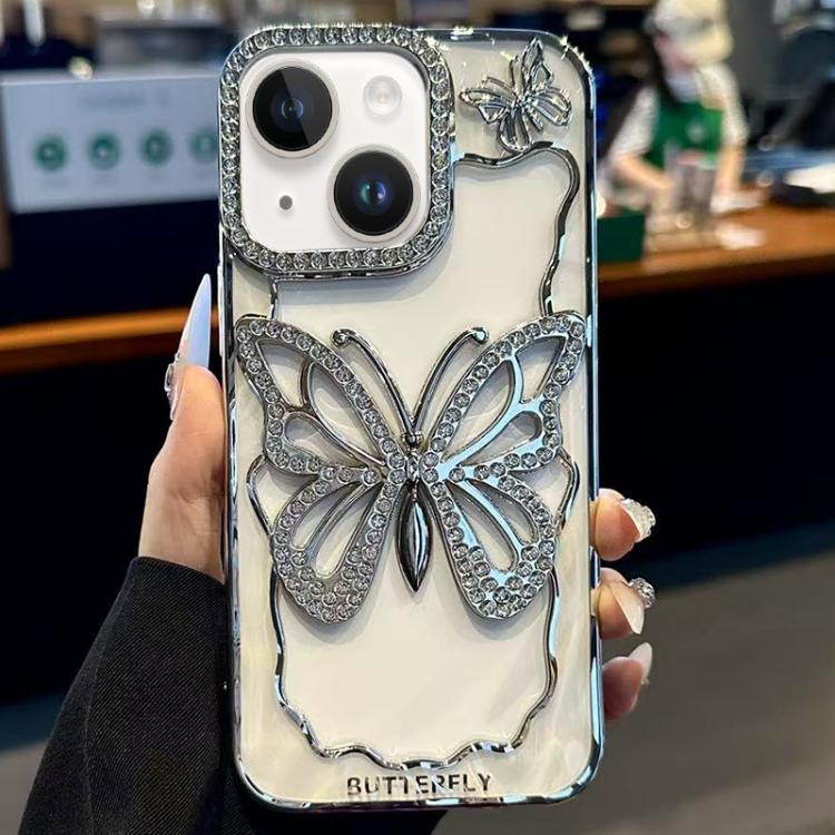 

For iPhone 14 Hollow Butterfly Electroplating TPU Phone Case(Silver)