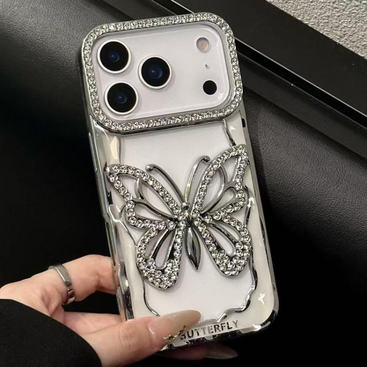 

For iPhone 17 Pro Max Hollow Butterfly Electroplating TPU Phone Case(Silver)