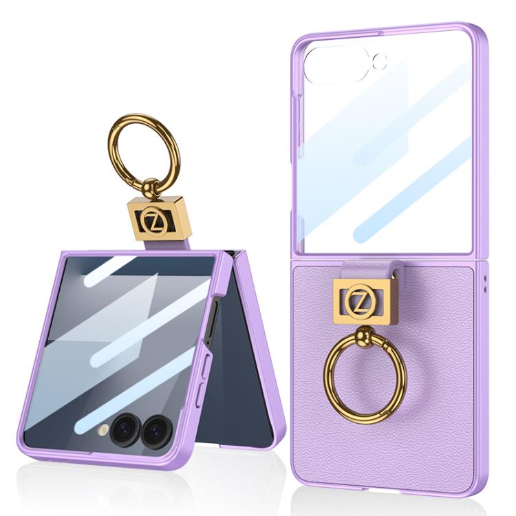 

For Samsung Galaxy Z Flip7 5G GKK Integrated Ultra-thin Plain Leather Phone Case with Z Ring(Purple)