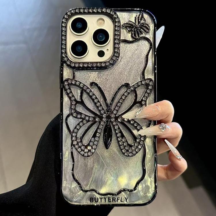 

For iPhone 16 Pro Max Butterfly Electroplating TPU Phone Case with Epoxy Cardboard(Black)