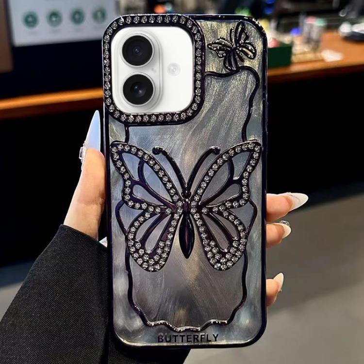 

For iPhone 16 Butterfly Electroplating TPU Phone Case with Epoxy Cardboard(Dark Purple)
