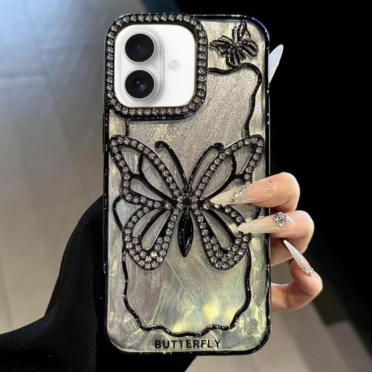 

For iPhone 16 Butterfly Electroplating TPU Phone Case with Epoxy Cardboard(Black)