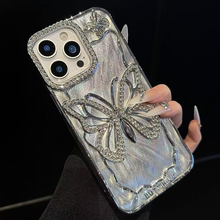 

For iPhone 15 Pro Butterfly Electroplating TPU Phone Case with Epoxy Cardboard(Silver)
