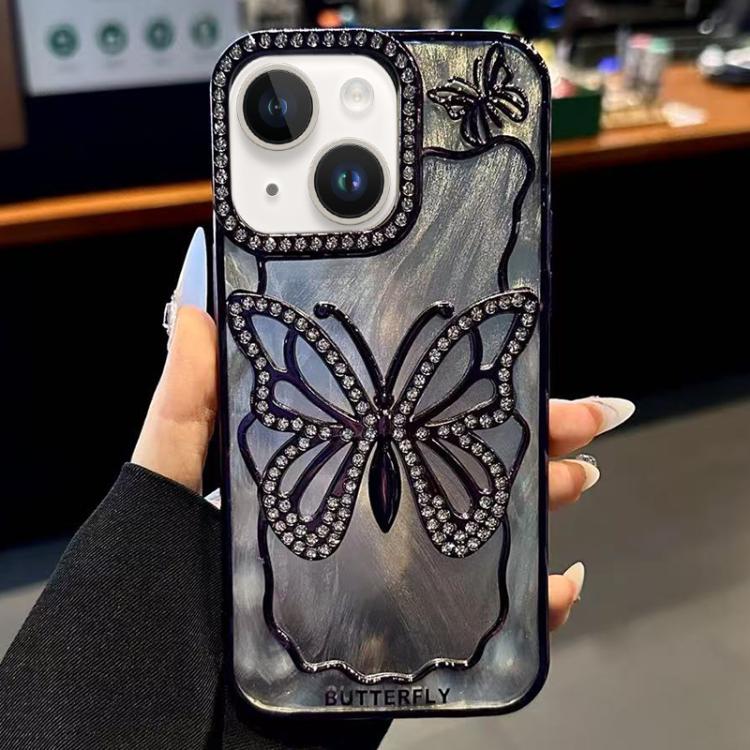 

For iPhone 14 Butterfly Electroplating TPU Phone Case with Epoxy Cardboard(Dark Purple)