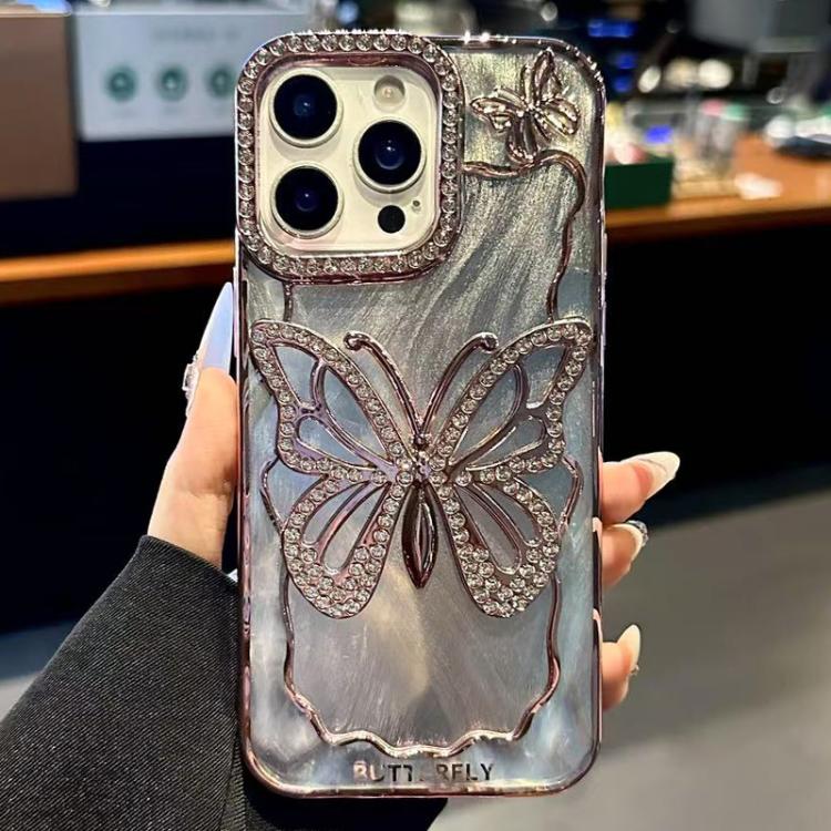 

For iPhone 14 Pro Butterfly Electroplating TPU Phone Case with Epoxy Cardboard(Rose Gold)