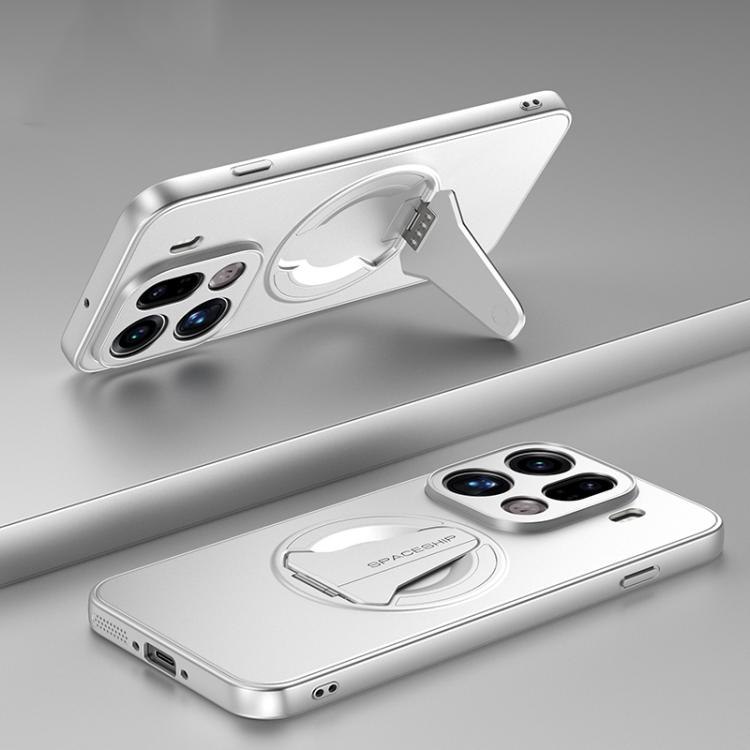 

For OPPO Find X9 Pro Spaceship MagSafe Folding Holder Phone Case(Silver White)
