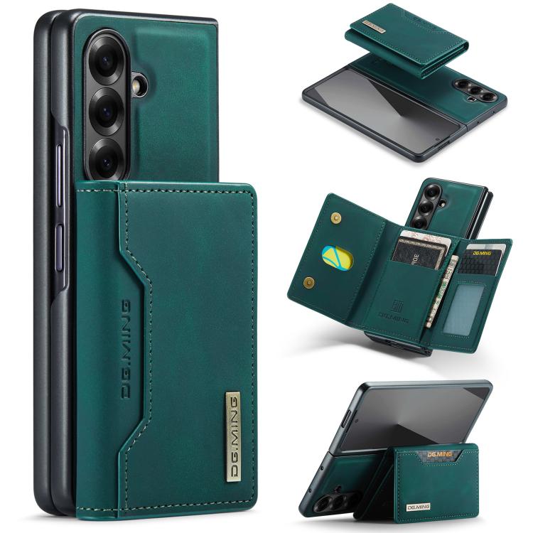 For Galaxy Z Fold7 5G DG.MING M2 Series 3-Fold Multi Card Bag hybrid Magnetic Phone Case with Long Lanyard(Green)