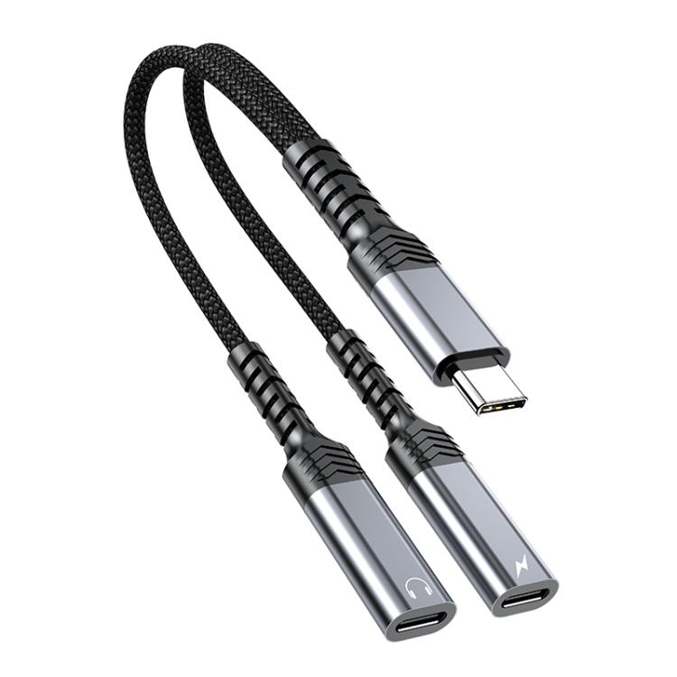 

2 in 1 Type-C to Dual Type-C Charging and Audio Adapter Cable(Grey)