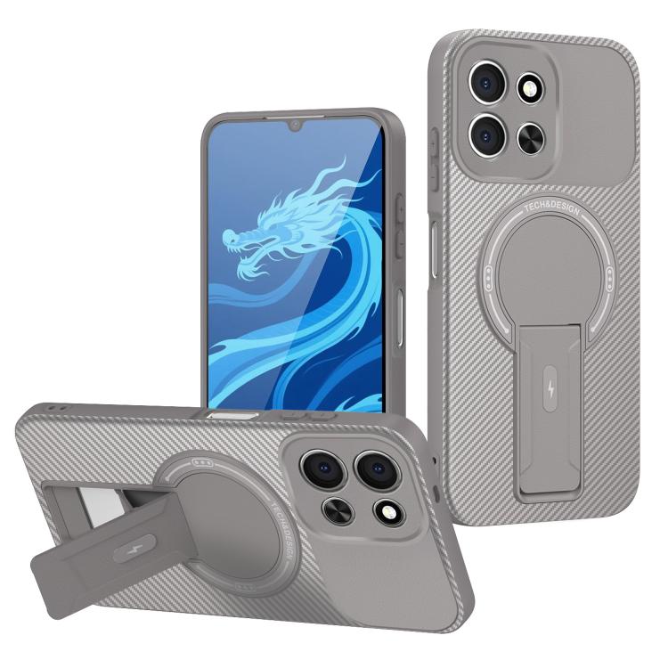 

For Redmi 15C 5G / 4G EU 173mm Carbon Fiber Texture MagSafe Phone Case with Holder(Grey)