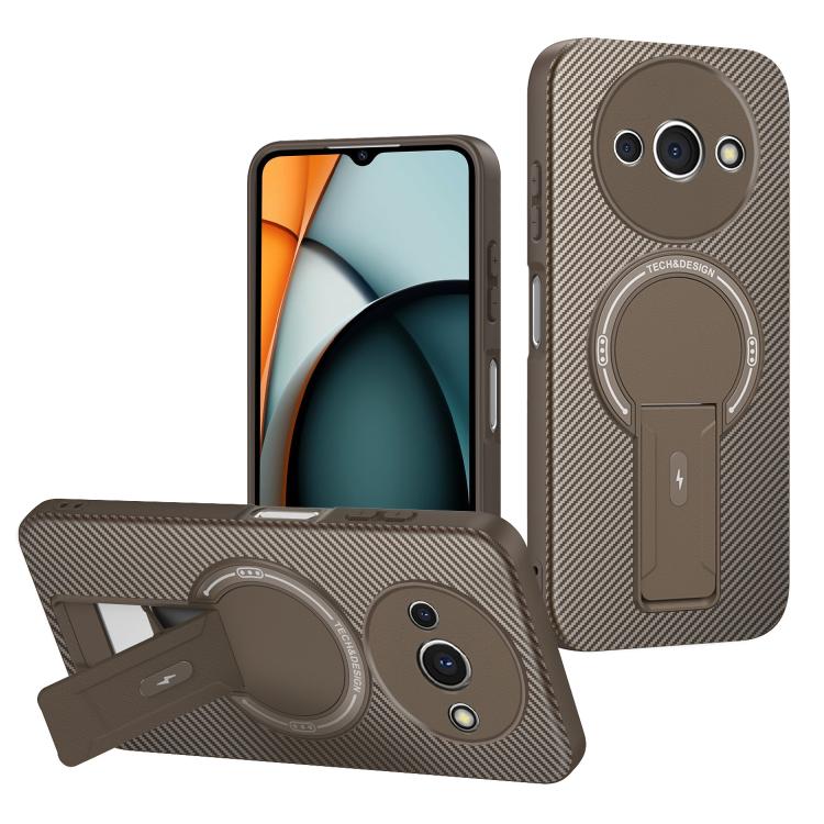 

For Redmi A3 / A3x / Poco C61 Carbon Fiber Texture MagSafe Phone Case with Holder(Brown)