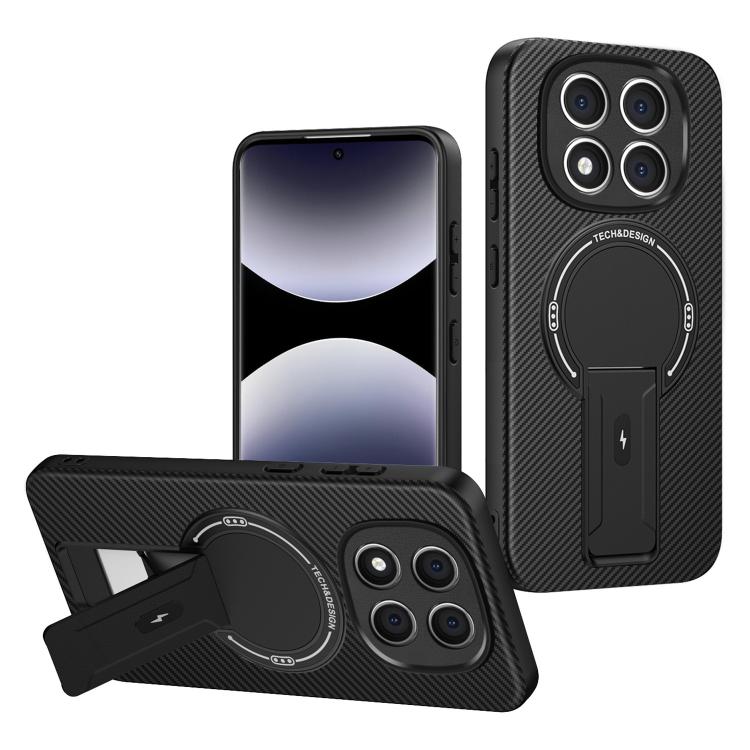 

For Redmi Note 14 Pro 5G / 14 Pro+ Carbon Fiber Texture MagSafe Phone Case with Holder(Black)