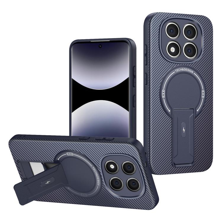 

For Redmi Note 14 Pro 5G / 14 Pro+ Carbon Fiber Texture MagSafe Phone Case with Holder(Blue)