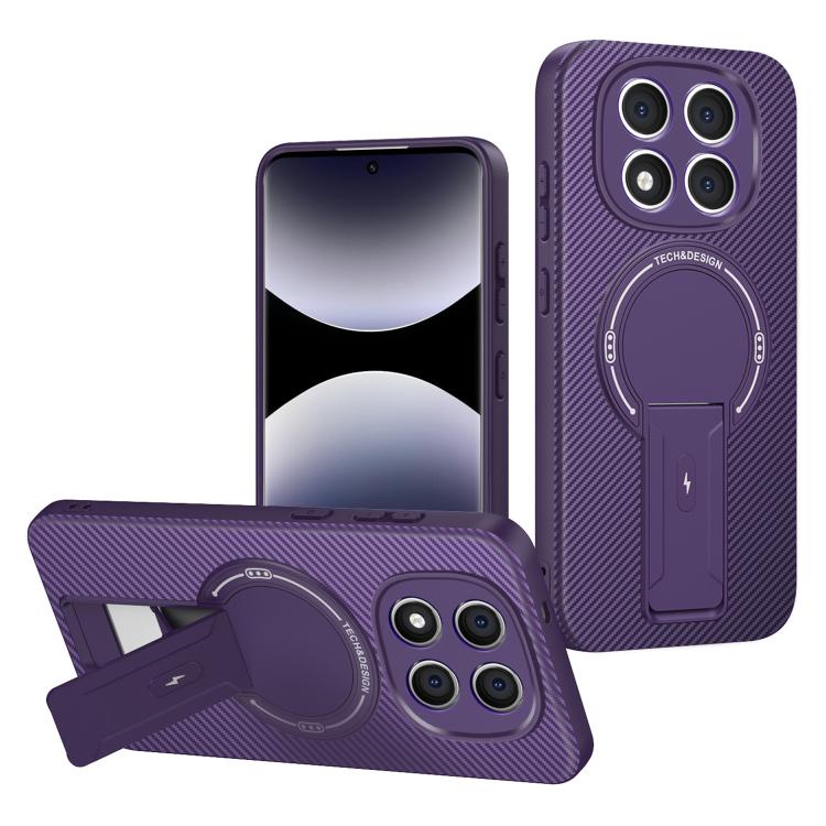 

For Redmi Note 14 Pro 5G / 14 Pro+ Carbon Fiber Texture MagSafe Phone Case with Holder(Purple)