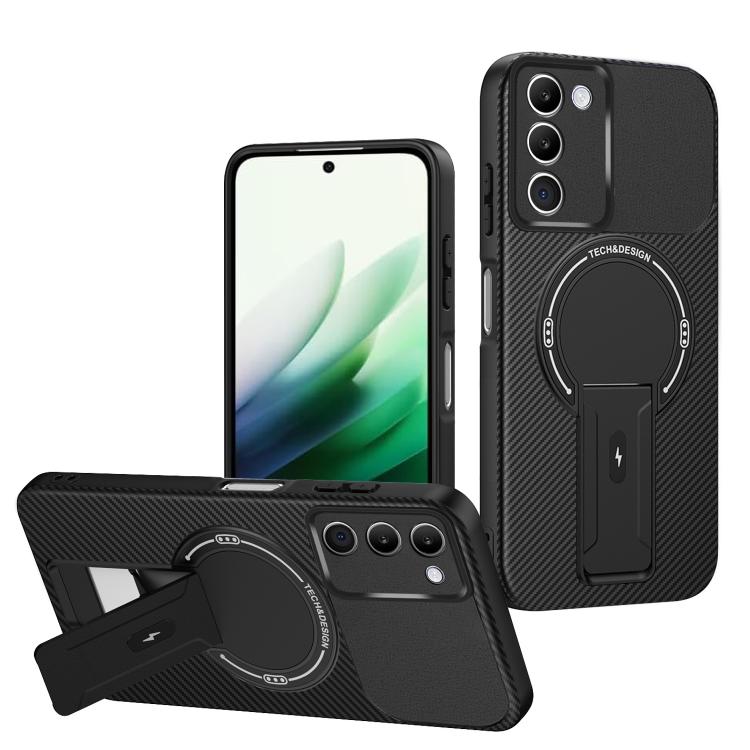 

For Redmi 15 5G Global / 15 4G SEA 169mm Carbon Fiber Texture MagSafe Phone Case with Holder(Black)