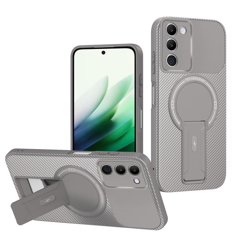 

For Redmi 15 5G Global / 15 4G SEA 169mm Carbon Fiber Texture MagSafe Phone Case with Holder(Grey)