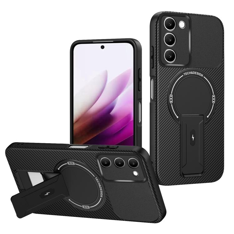 

For Redmi 15 5G / 4G EU 171mm Carbon Fiber Texture MagSafe Phone Case with Holder(Black)