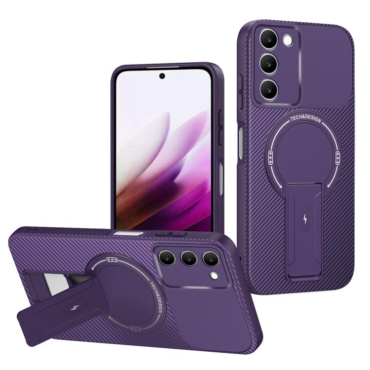 

For Redmi 15 5G / 4G EU 171mm Carbon Fiber Texture MagSafe Phone Case with Holder(Purple)