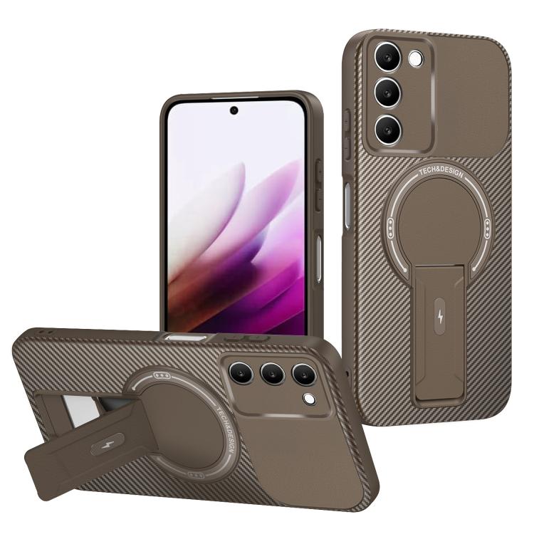 

For Redmi 15 5G / 4G EU 171mm Carbon Fiber Texture MagSafe Phone Case with Holder(Brown)