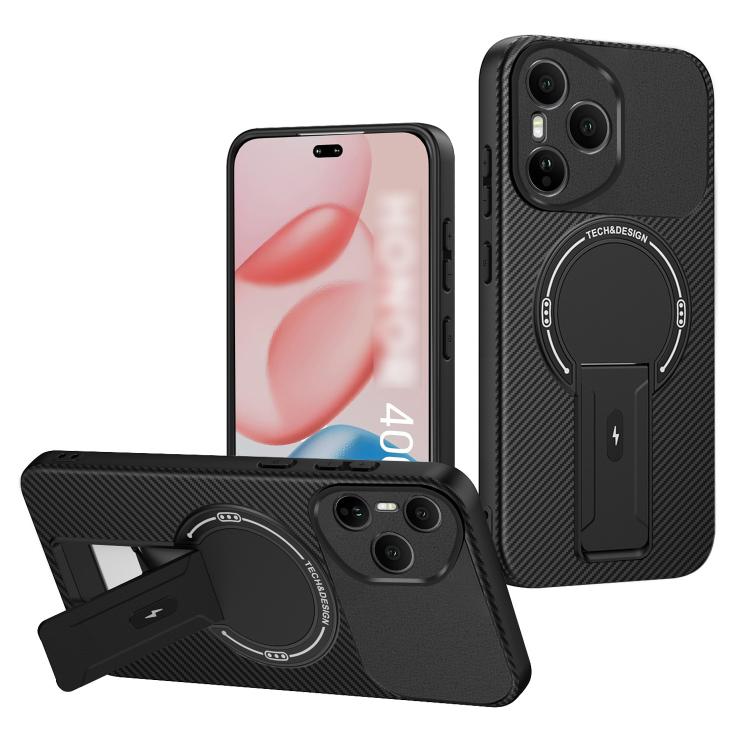 

For Honor 400 Pro Global 160.8mm Carbon Fiber Texture MagSafe Phone Case with Holder(Black)