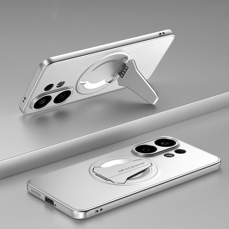 

For vivo S30 Spaceship MagSafe Folding Holder Phone Case(Silver White)