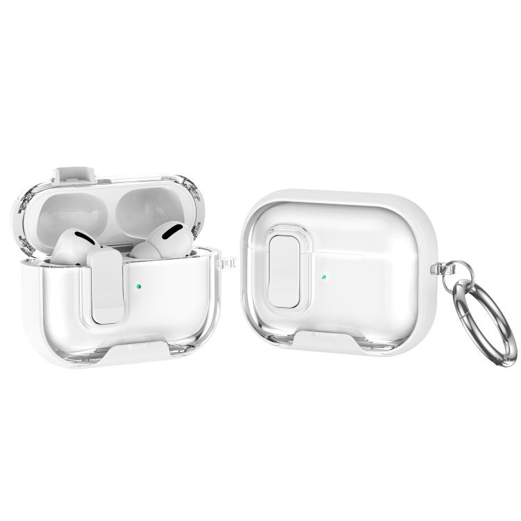 

For AirPods Pro 2 Lock Transparent Crystal Bluetooth Earphone Protective Case with Stand(White)