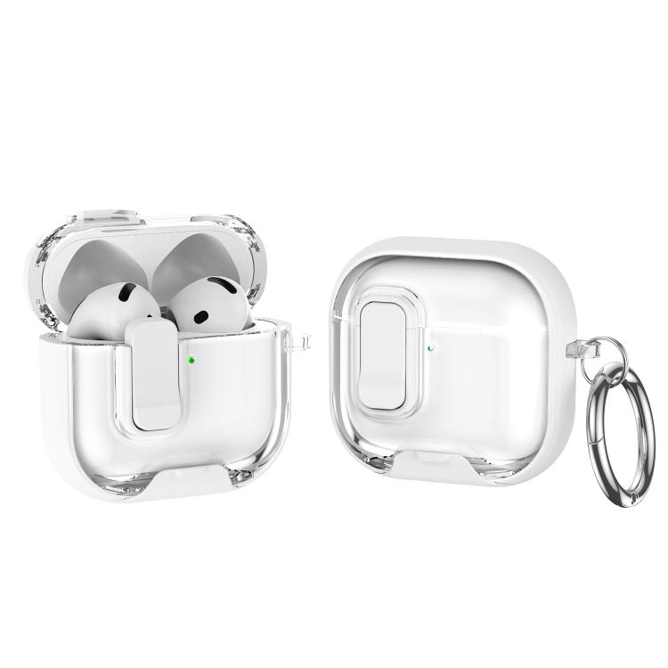 

For AirPods 4 Lock Transparent Crystal Bluetooth Earphone Protective Case with Stand(White)