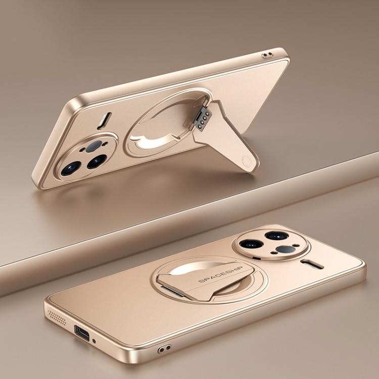 

For Redmi K80 Pro Spaceship MagSafe Folding Holder Phone Case(Desert Gold)