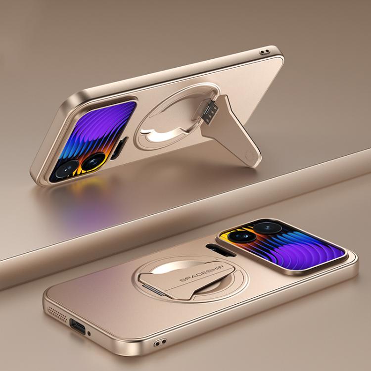 

For Xiaomi 17 Pro Spaceship MagSafe Folding Holder Phone Case(Desert Gold)