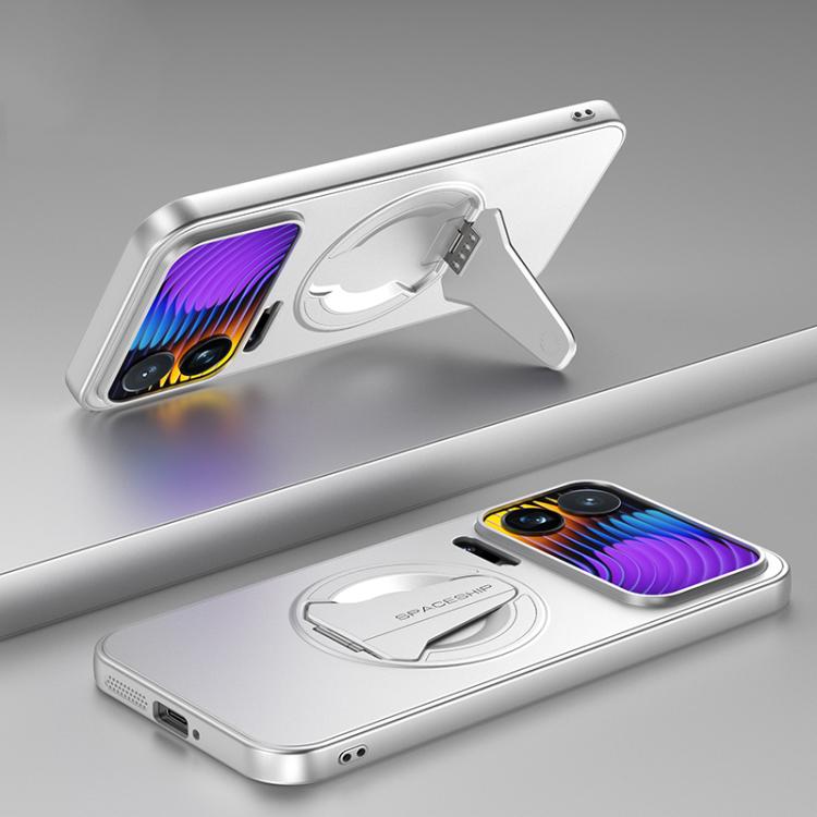 

For Xiaomi 17 Pro Max Spaceship MagSafe Folding Holder Phone Case(Silver White)
