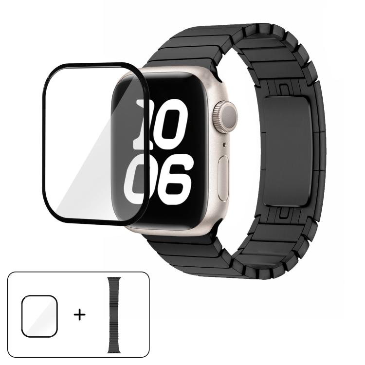 

For Apple Watch Series 10 46mm Original Buckle 316 Steel Watch Band with 3D Curved Film(Black)
