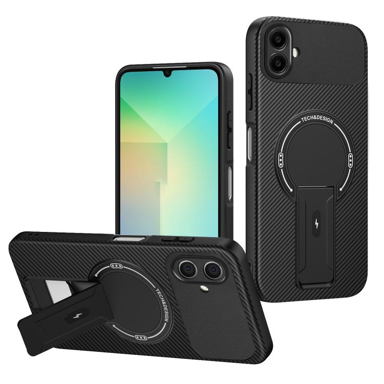 

For Samsung Galaxy A06 4G / 5G Carbon Fiber Texture MagSafe Phone Case with Holder(Black)