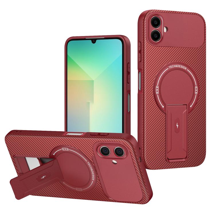 

For Samsung Galaxy A06 4G / 5G Carbon Fiber Texture MagSafe Phone Case with Holder(Red)