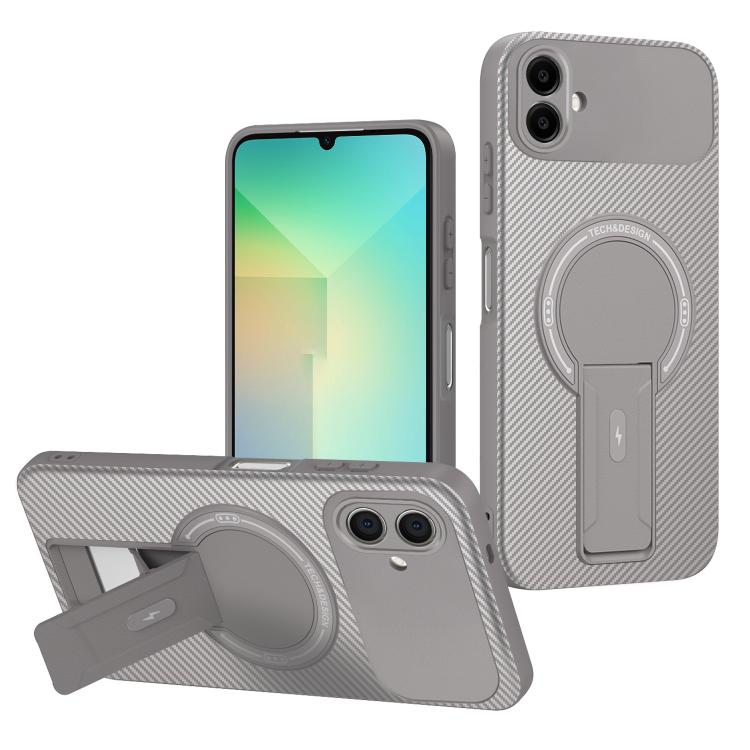 

For Samsung Galaxy A06 4G / 5G Carbon Fiber Texture MagSafe Phone Case with Holder(Grey)