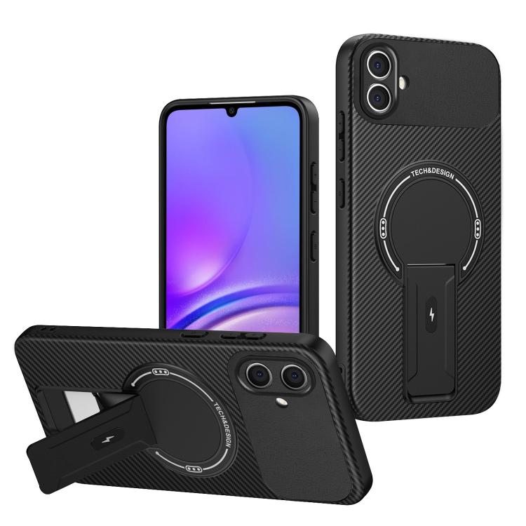 

For Samsung Galaxy A05 / F05 / M05 Carbon Fiber Texture MagSafe Phone Case with Holder(Black)