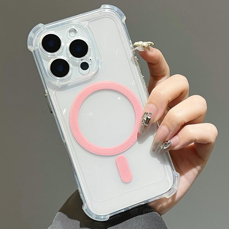 

For iPhone 16 Pro Electroplating TPU Hybrid PC Four Corners Shockproof MagSafe Phone Case(Pink)