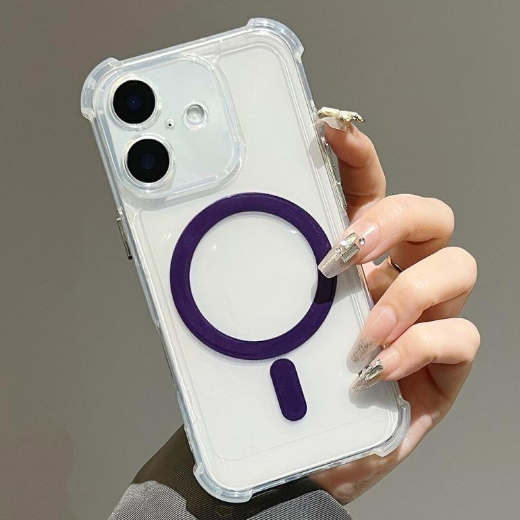 

For iPhone 16 Plus Electroplating TPU Hybrid PC Four Corners Shockproof MagSafe Phone Case(Purple)